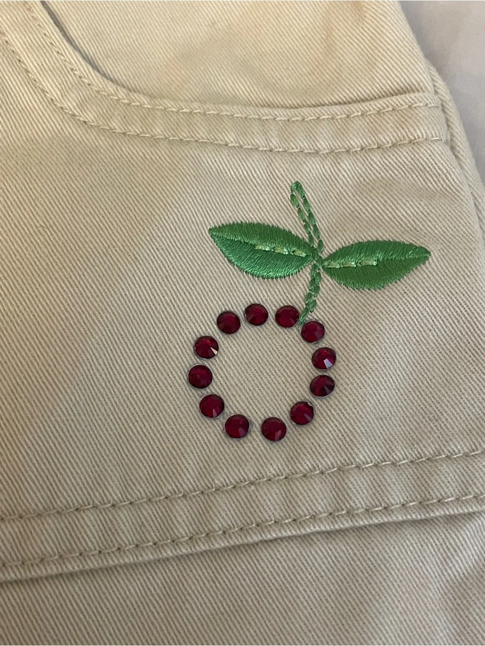 Gymboree Kids Khaki Flared Pants with Cherry Embroidery Sz 3 Adjustable waist